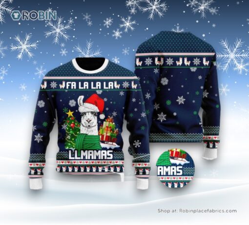 Llama Christmas Hat Ugly Christmas Sweater For Men And Women, Farm Ugly Sweater
