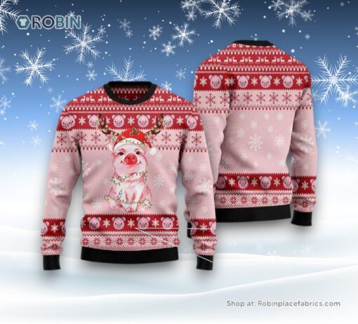 Lovely Pig Santa Ugly Christmas Sweater For Men And Women, Farm Ugly Sweater