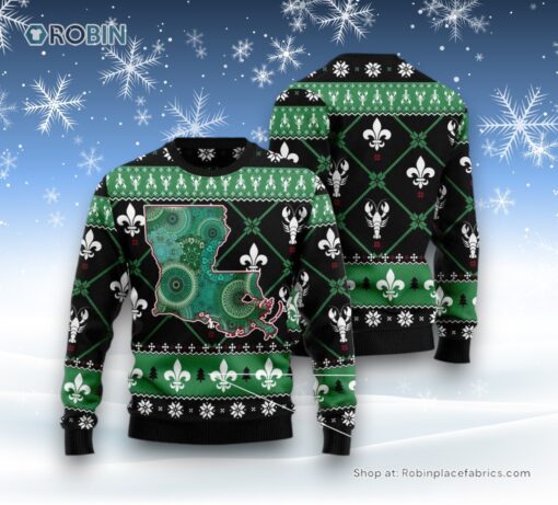 Louisiana Usa Symbols Pattern Ugly Christmas Sweater