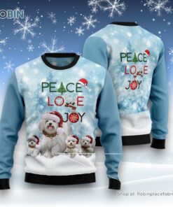 Maltese Peace Love Joy Ugly Sweater Ugly Christmas Sweatshirt, Sweater