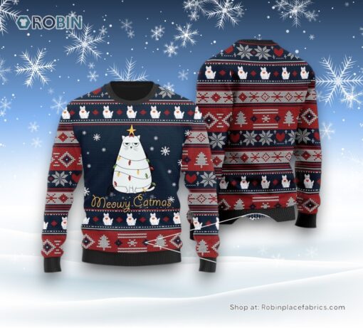 Meowy Catmas Christmas Grumpy Cat Ugly Sweater, Christmas Gift For Cat Love