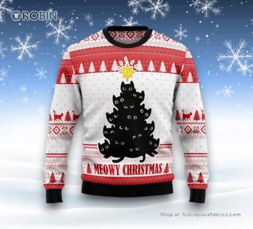 Meowy Christmas Funny Family Ugly Christmas Sweatshirt, Sweater, Christmas Gift For Cat Love