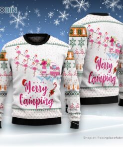 Merry Camping Flamingo Ugly Christmas Sweatshirt, Sweater