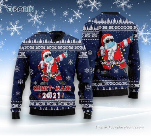 Merry Christ Mask Santa Claus Ugly Christmas Sweater