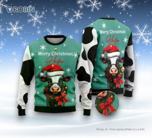 Merry Christmas Heifer Ugly Christmas Sweatshirt, Sweaters For Men Women, Christmas Gift, Farmers Sweater