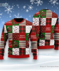 Merry Dogmas Paws Patchwork Pattern Ugly Christmas Sweater, Christmas Gift For Dog Love