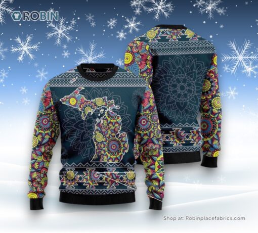 Michigan Blue Mandala Ugly Christmas Sweater