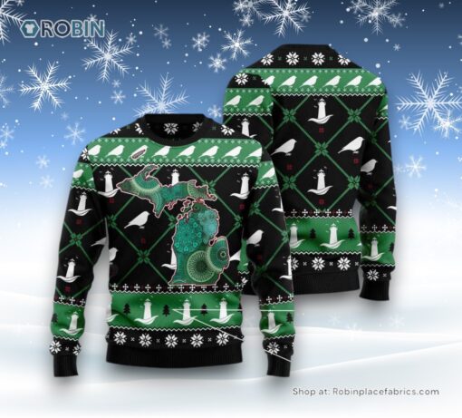 Michigan Usa Symbols Pattern Ugly Christmas Sweater