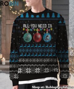 MLB All You Need Is Peace Love And Miami Marlins Ugly Christmas Sweatshirt, Sweater MLB All You Need Is Peace Love And Miami Marlins Ugly Christmas Sweatshirt, Sweater