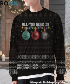 MLB All You Need Is Peace Love And San Diego Padres Ugly Christmas Sweatshirt, Sweater MLB All You Need Is Peace Love And San Diego Padres Ugly Christmas Sweatshirt, Sweater