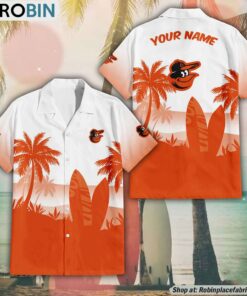 MLB Baltimore Orioles Summer Coconut Tree Pattern Hawaiian Shirt