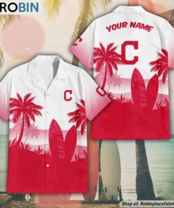 MLB Cleveland Indians Summer Coconut Tree Pattern Aloha Shirt