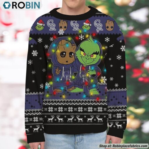 MLB Colorado Rockies Baby Groot And Grinch Best Friends Ugly Christmas Sweatshirt & Sweater