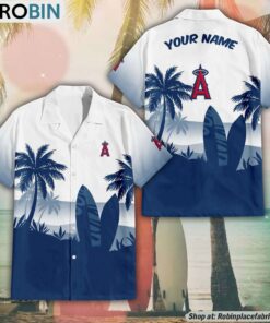 MLB Los Angeles Angels Summer Coconut Tree Pattern Aloha Shirt