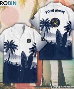 MLB Milwaukee Brewers Summer Coconut Tree Pattern Aloha Shirt