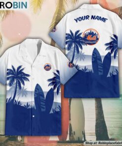 MLB New York Mets Summer Coconut Tree Pattern Aloha Shirt MLB New York Mets Summer Coconut Tree Pattern Aloha Shirt