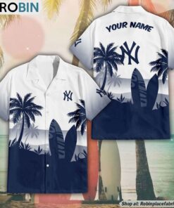 MLB New York Yankees Summer Coconut Tree Pattern Aloha Shirt