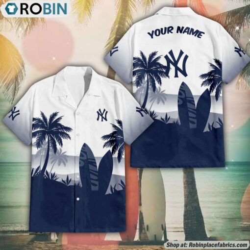 MLB New York Yankees Summer Coconut Tree Pattern Aloha Shirt