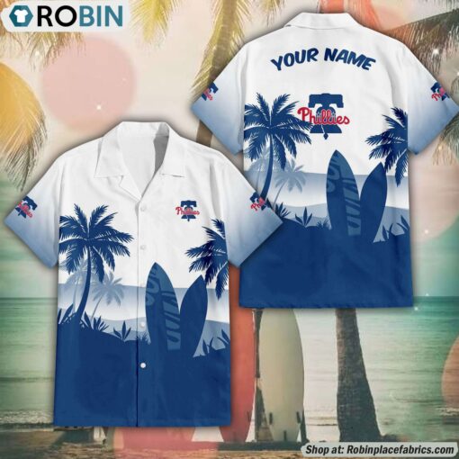 MLB Philadelphia Phillies Summer Coconut Tree Pattern Hawaiian Shirt