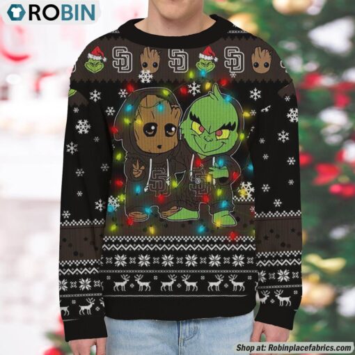 MLB San Diego Padres Baby Groot And Grinch Best Friends Ugly Christmas Sweatshirt & Sweater