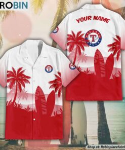 MLB Texas Rangers Summer Coconut Tree Pattern Hawaiian Shirt