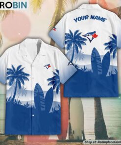 MLB Toronto Blue Jays Summer Coconut Tree Pattern Aloha Shirt MLB Toronto Blue Jays Summer Coconut Tree Pattern Aloha Shirt