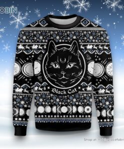 Moon Phase Cute Cat Christmas Wicca Ugly Christmas Sweater, Christmas Gift For Cat Love