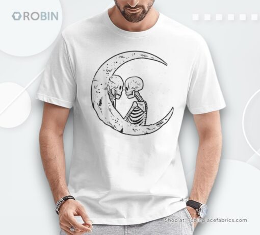 Moon Skeleton Couple Kiss Cute Halloween Costume Men Shirt