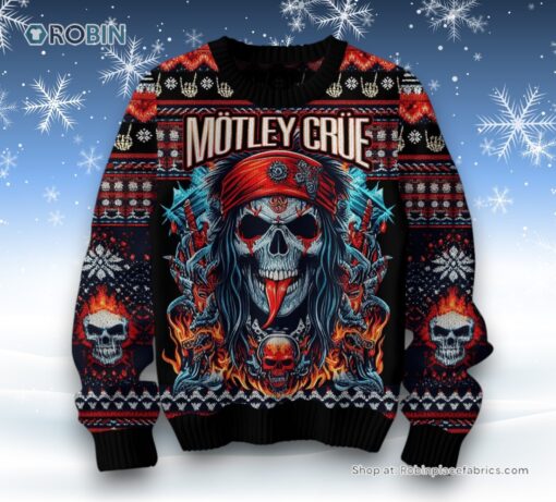 Motley Crue Skull Art Design Ugly Sweater and Sweatshirt