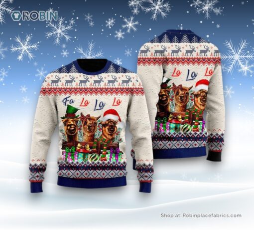 Naughty Llama Fa La La La Ugly Christmas Sweater For Men And Women, Farm Ugly Sweater