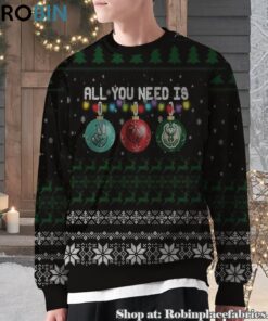 NBA All You Need Is Peace Love And Milwaukee Bucks Ugly Christmas Sweatshirt, Sweater