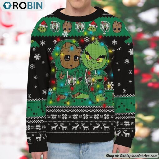 Boston Celtics Baby Groot And Grinch Best Friends Ugly Christmas Sweatshirt & Sweater