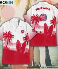 NBA Detroit Pistons Summer Coconut Tree Pattern Aloha Shirt