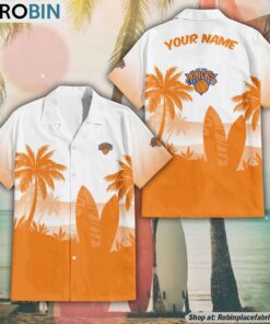 NBA New York Knicks Summer Coconut Tree Pattern Aloha Shirt NBA New York Knicks Summer Coconut Tree Pattern Aloha Shirt