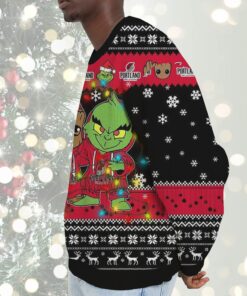 Portland Trail Blazers Baby Groot And Grinch Best Friends Ugly Christmas Sweatshirt & Sweater