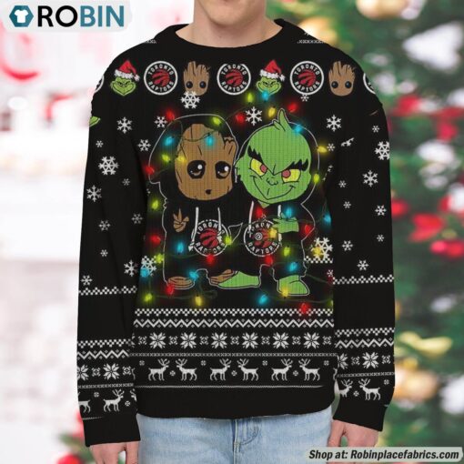 NBA Toronto Raptors Baby Groot And Grinch Best Friends Ugly Christmas Sweatshirt & Sweater