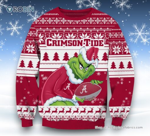 NCAA Alabama Crimson Tide Grinch Christmas Ugly Sweater and Sweatshirt
