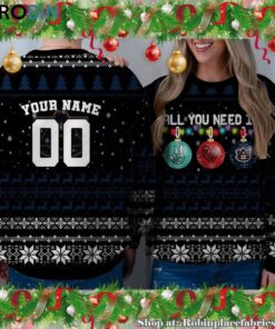 NCAA All You Need Is Peace Love And Auburn Tigers Ugly Christmas Sweatshirt, Sweater