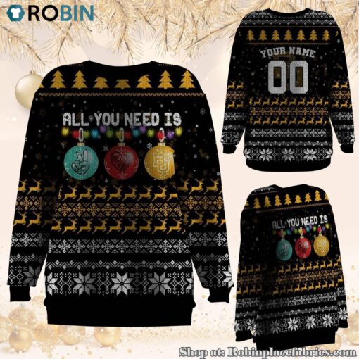 NCAA All You Need Is Peace Love And Baylor Bears Ugly Christmas Sweatshirt, Sweater