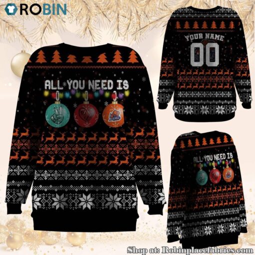 NCAA All You Need Is Peace Love And Bucknell Bison Ugly Christmas Sweatshirt, Sweater