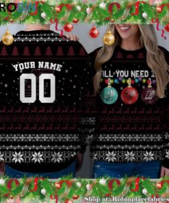 NCAA All You Need Is Peace Love And Eastern Kentucky Colonels Ugly Christmas Sweatshirt, Sweater