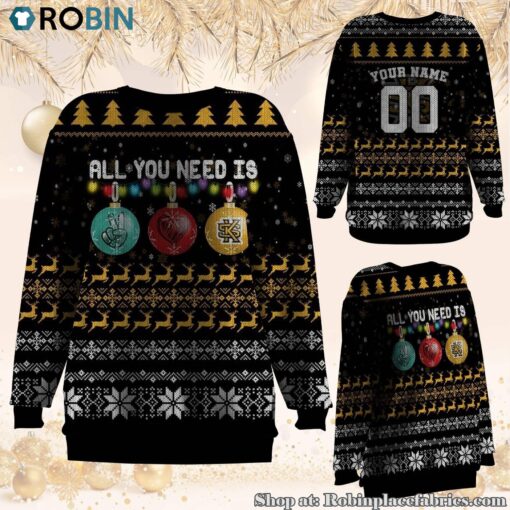 NCAA All You Need Is Peace Love And Kennesaw State Owls Ugly Christmas Sweatshirt, Sweater