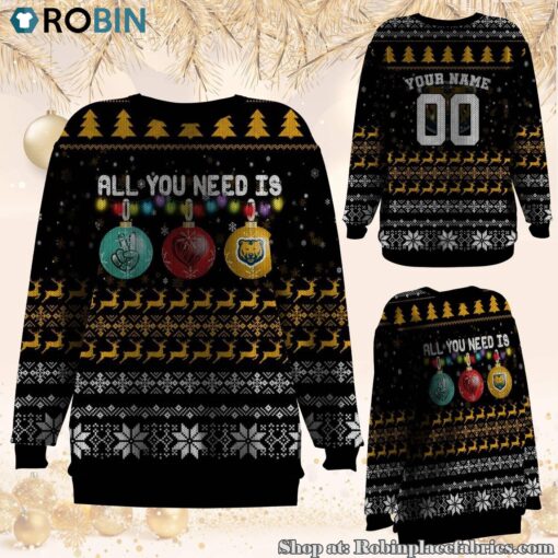 NCAA All You Need Is Peace Love And Northern Colorado Bears Ugly Christmas Sweatshirt, Sweater