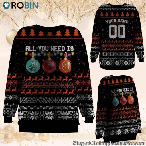 NCAA All You Need Is Peace Love And Syracuse Orange Ugly Christmas Sweatshirt, Sweater