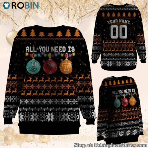 NCAA All You Need Is Peace Love And Tennessee Volunteers Ugly Christmas Sweatshirt, Sweater