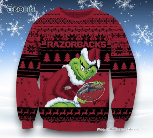 NCAA Arkansas Razorbacks Grinch Christmas Ugly Sweater and Sweatshirt