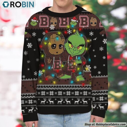 NCAA Brown Bears Baby Groot And Grinch Best Friends Ugly Christmas Sweatshirt & Sweater