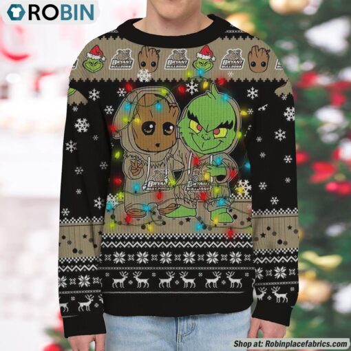NCAA Bryant Bulldogs Baby Groot And Grinch Best Friends Ugly Christmas Sweatshirt & Sweater