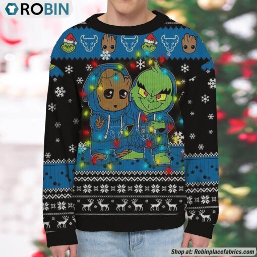 NCAA Buffalo Bulls Baby Groot And Grinch Best Friends Ugly Christmas Sweatshirt & Sweater