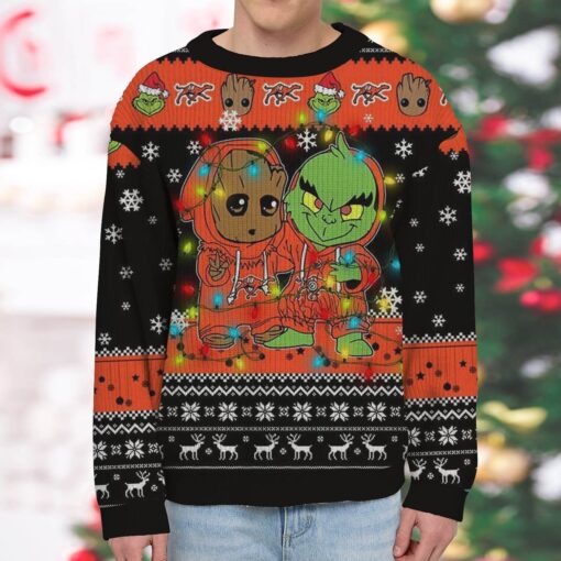 NCAA Campbell Fighting Camels Baby Groot And Grinch Best Friends Ugly Christmas Sweatshirt & Sweater